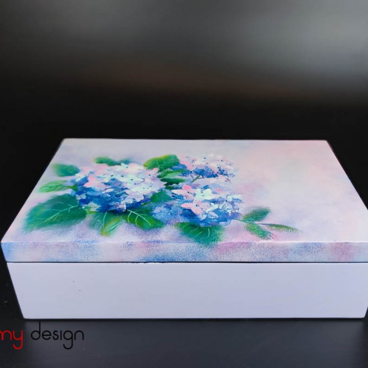 Purple rectangular lacquer box with hand-painted hydrangea flowers